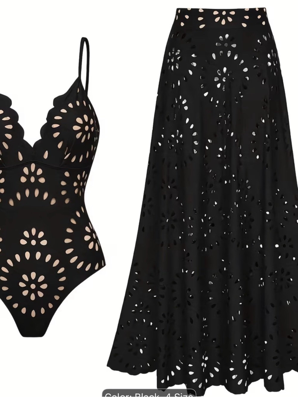 Black Laser-Cut Swim Coverup Maxi Skirt - Women - Picture 1 of 6